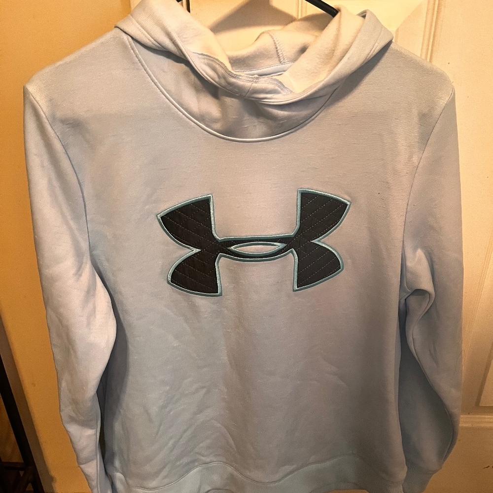 Under Armour cowl neck hoodie sweatshirt, size L. Light Blue